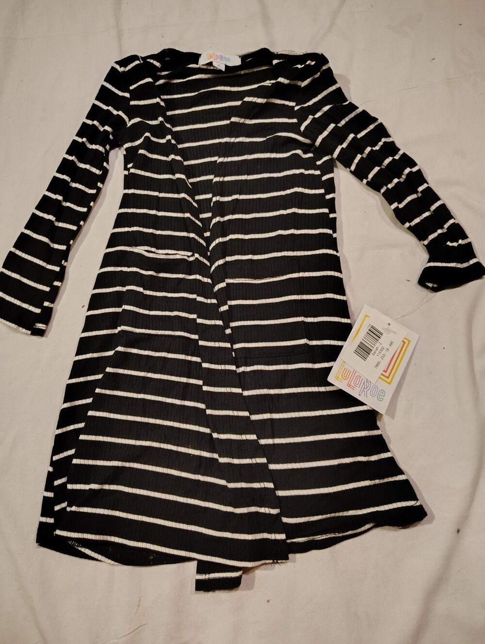 LuLaRoe Kids Sariah Duster Sweater Size 2 NWT NEW Black White Stripe
